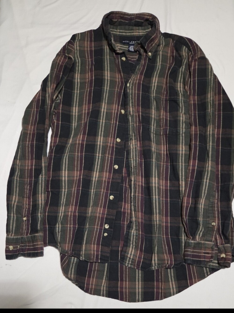 Ivy crew mens large green purple plaid button shirt #27